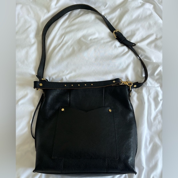 Abercrombie & Fitch Black Leather Bag Pebbled Gold Accents Purse - Picture 4 of 4